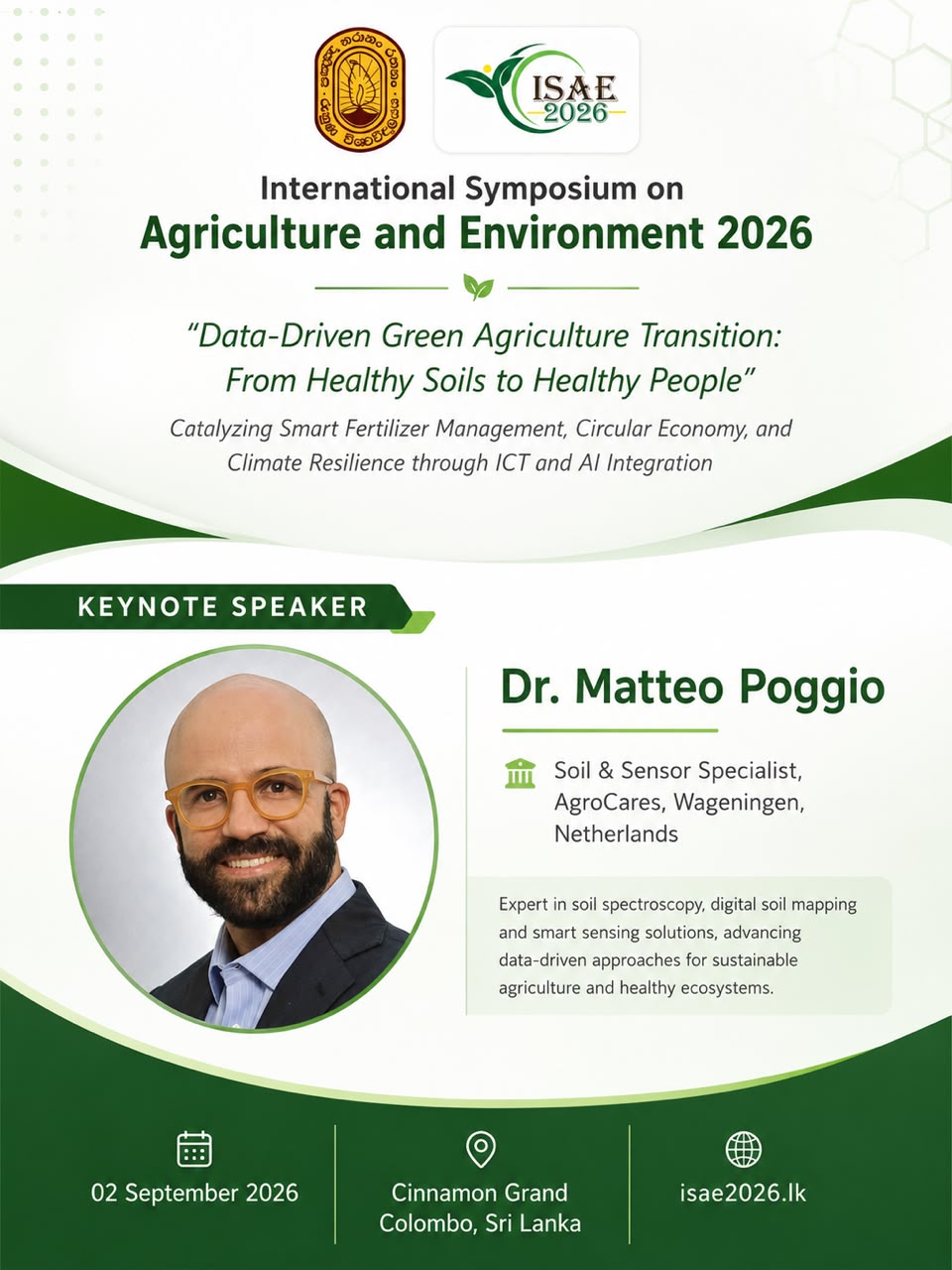 Biogenic Soil Sense Proudly Welcomes Our Technology Partner, Dr. Matteo Poggio, as Keynote Speaker at the University of Ruhuna’s International Symposium on Agriculture and Environment 2026